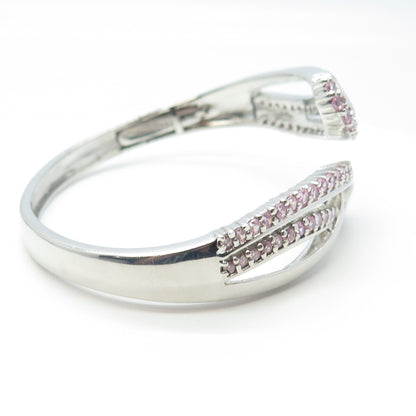 ROSS SIMONS 925 Sterling Silver Pink C Z Bangle Bracelet 7"