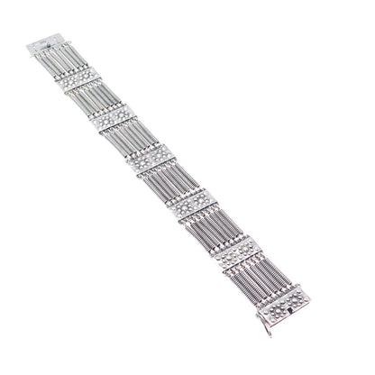 J. BETINS 875 Silver Vintage Latvia Beaded Spring Bar Link Bracelet 7.75"