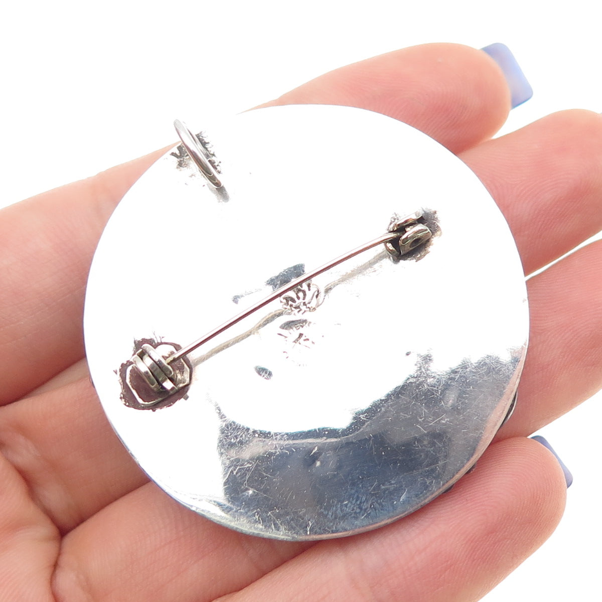 925 Sterling Silver Vintage Mexico Real MOP Oxidized Locket Pin Brooch / Pendant