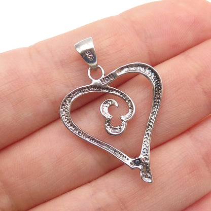 SONYA HOU Sterling Silver Vintage Real Round-Cut Sapphire Heart Charm Pendant