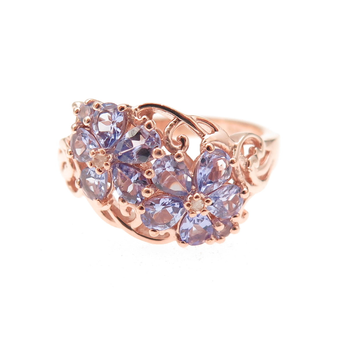 Chuck Clemency Sterling Silver Gold Plated Real Diamond & Tanzanite Ring Size 8