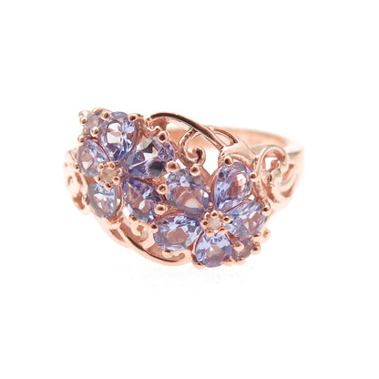 Chuck Clemency Sterling Silver Gold Plated Real Diamond & Tanzanite Ring Size 8