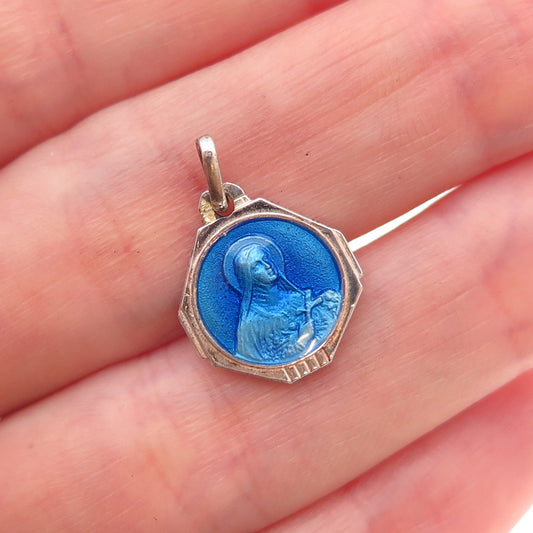 925 Sterling Silver Antique Art Deco France Enamel Saint Theresa Charm Pendant