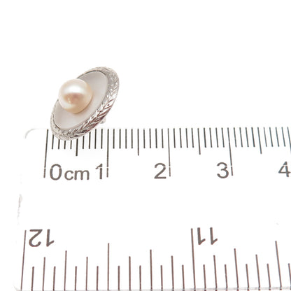 925 Sterling Silver Antique Art Deco Real Akoya Pearl & MOP Button