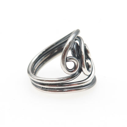 925 Sterling Silver Vintage Modernist Swirl Oxidized Ring Size 5.75