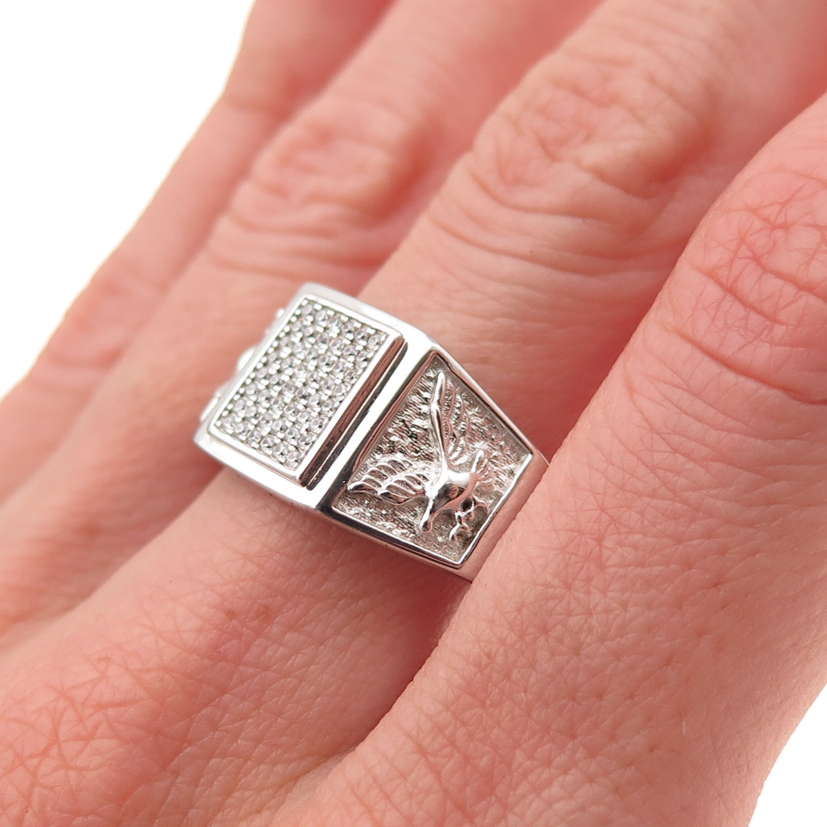925 Sterling Silver Round-Cut C Z Eagle Ring Size 11