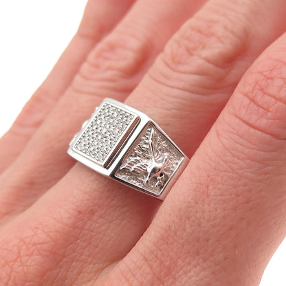 925 Sterling Silver Round-Cut C Z Eagle Ring Size 11