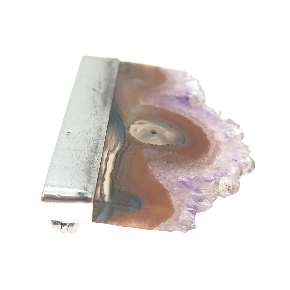 KRIS PERRY Sterling Silver Vintage 1988 Real Agate & Ametrine Modernist Brooch