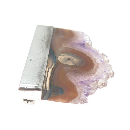 KRIS PERRY Sterling Silver Vintage 1988 Real Agate & Ametrine Modernist Brooch