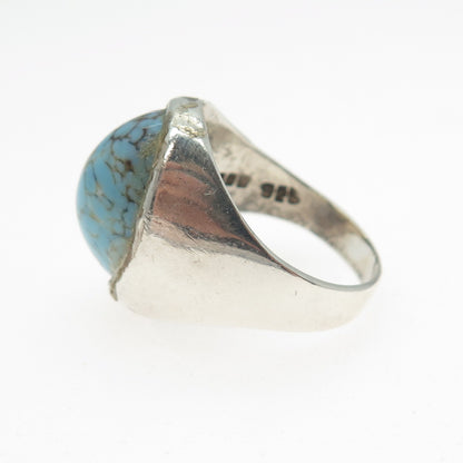 925 Sterling Silver Vintage Mexico Cabochon Faux Turquoise Ring Size 9.5