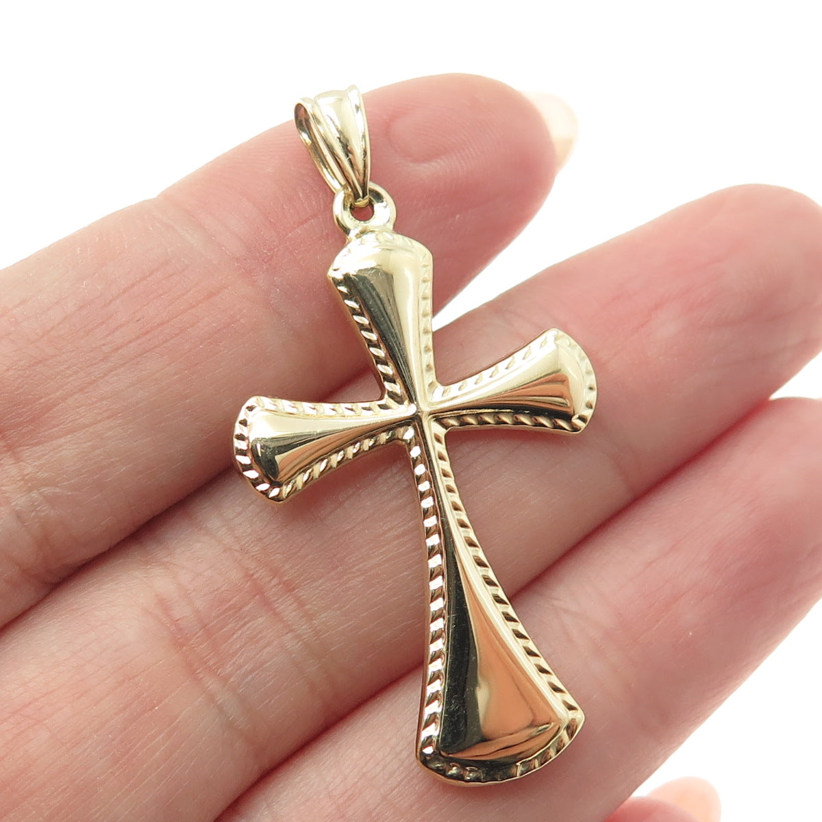 14K Yellow Gold Diamond-Cut Cross Religious Charm Pendant