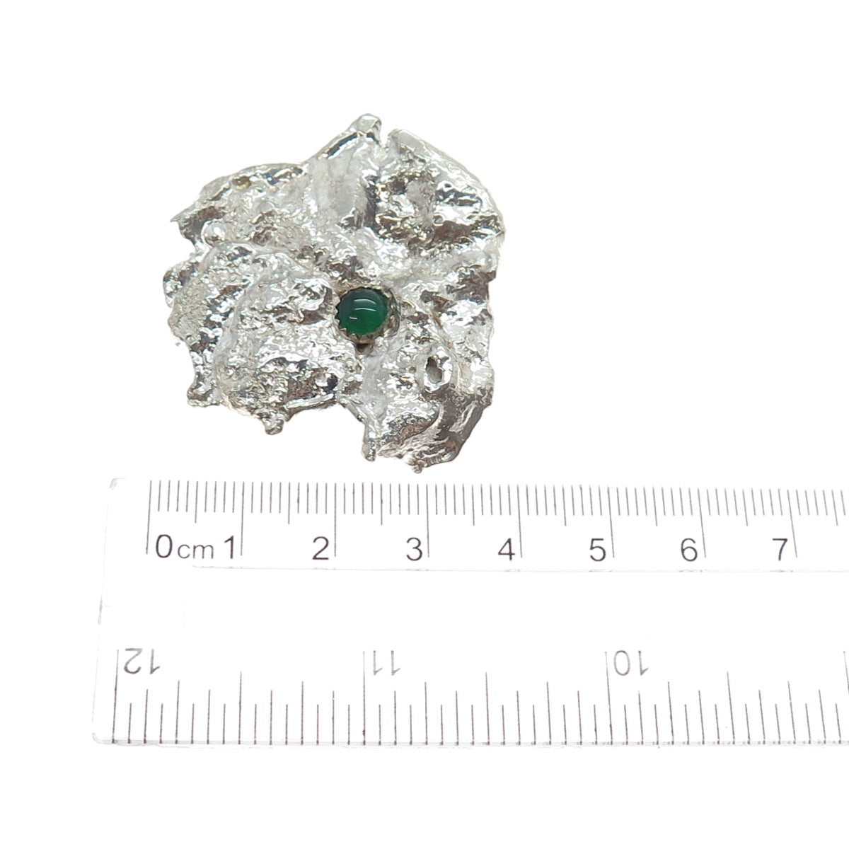 PORTE 925 Sterling Silver Vintage Real Green Onyx Modernist Slide Pendant