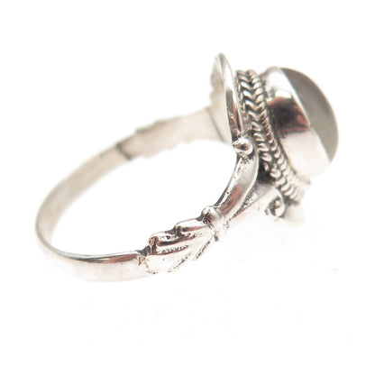 925 Sterling Silver Vintage Real Moonstone Modernist Oxidized Ring Size 9