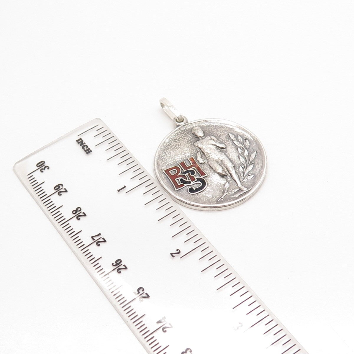 925 Sterling Silver Antique Enamel Klimpl Medal Co.BHS Bicycle Race 1924 Pendant