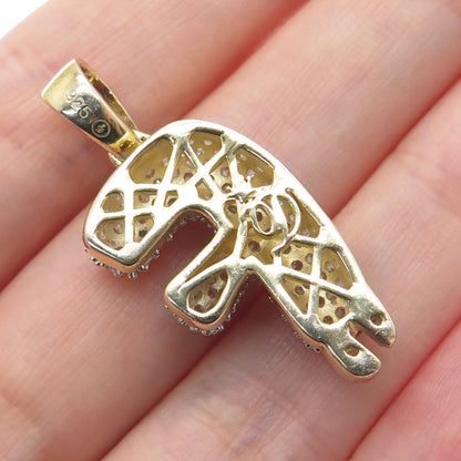 925 Sterling Silver Gold Plated Round-Cut Shaped C Z Letter F Sparkle Pendant