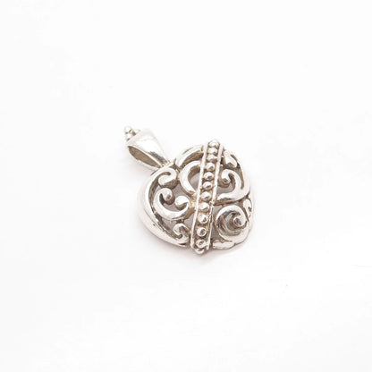 925 Sterling Silver Vintage Mexico Beaded Swirl Heart Pendant