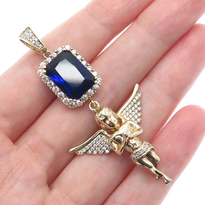 DESIGNS BY YAGI 925 Sterling Silver Gold Plated Blue & White C Z Cherub Pendant