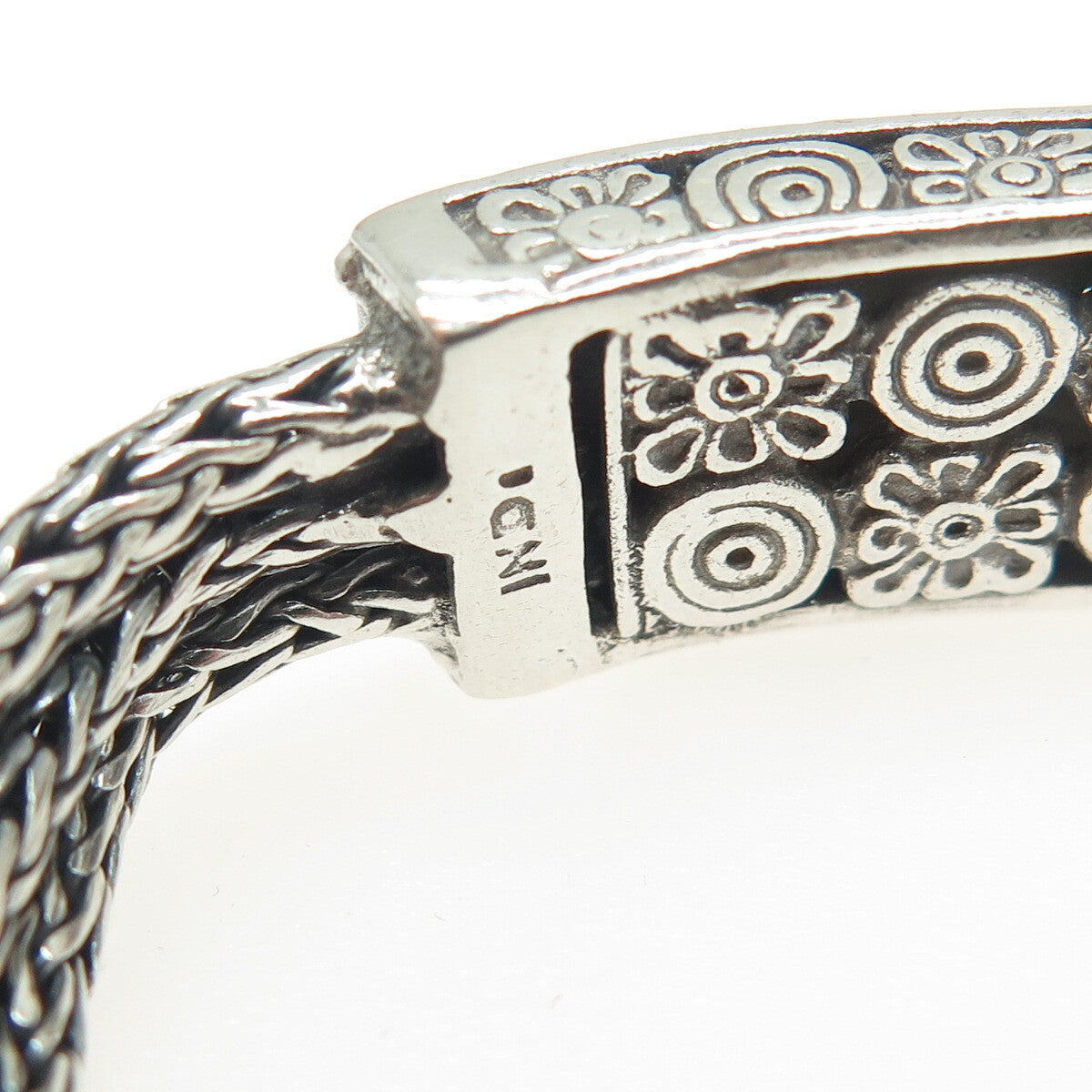 925 Sterling Silver Vintage Floral ID 3-Row Wheat Link Bracelet 6.75"