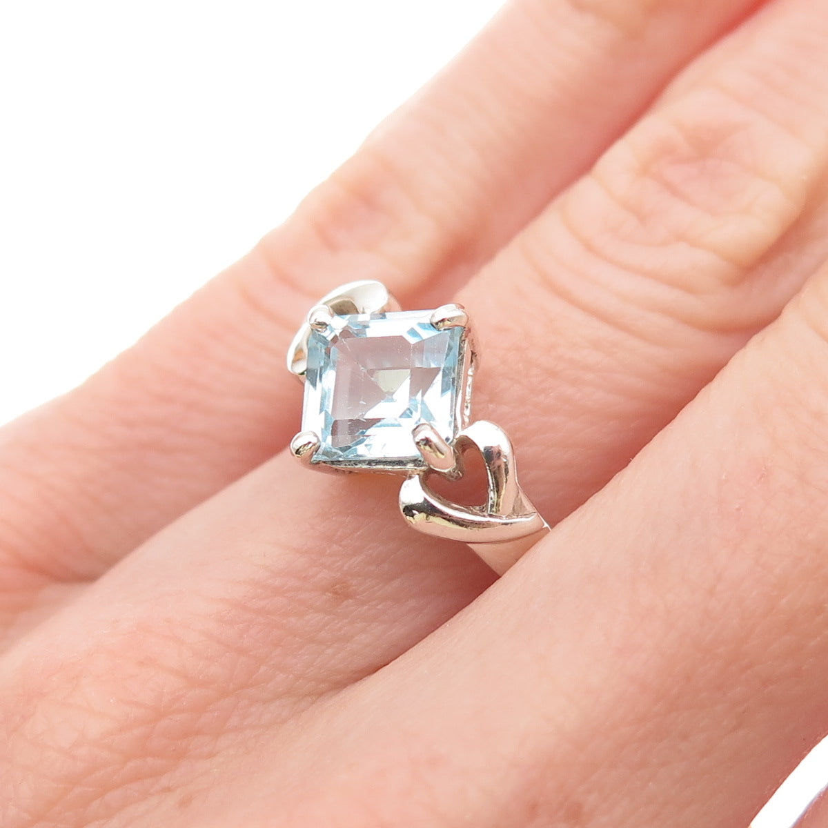 CNA Pranda 925 Sterling Silver Vintage Real Blue Topaz Heart Ring Size 6