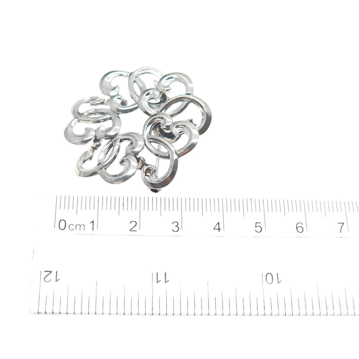 W. E. RICHARDS 925 Sterling Silver Antique Art Deco Flower Oxidized Pin Brooch