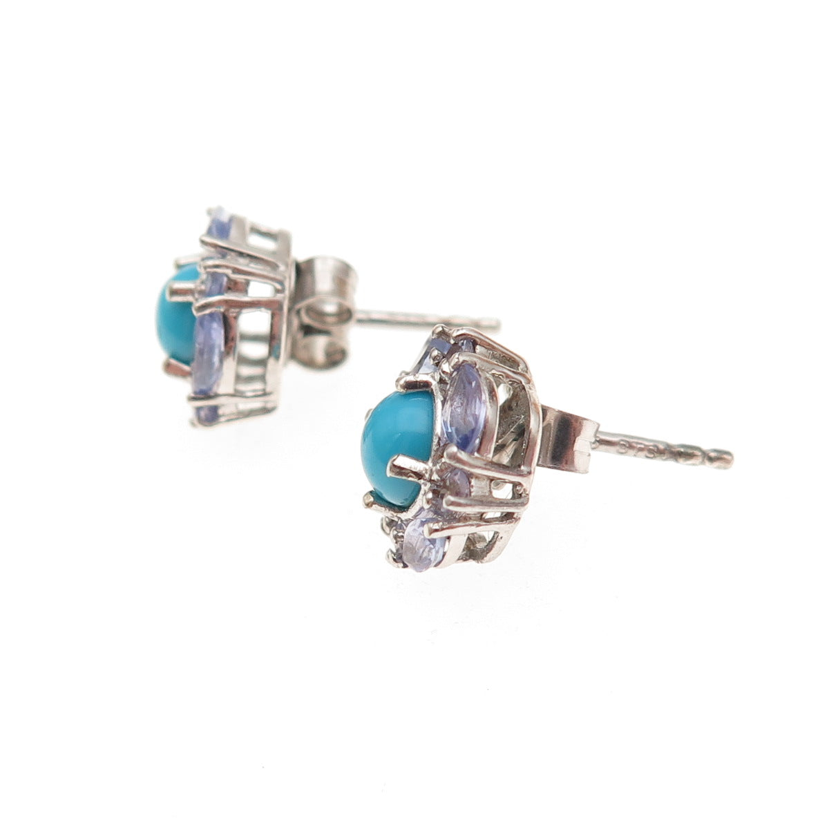 Chuck Clemency 925 Sterling Silver Real Turquoise & Tanzanite Stud Earrings