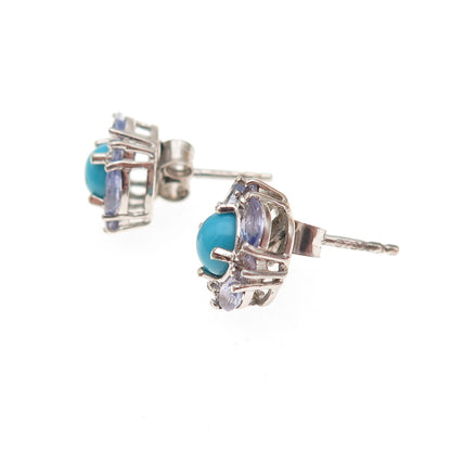 Chuck Clemency 925 Sterling Silver Real Turquoise & Tanzanite Stud Earrings