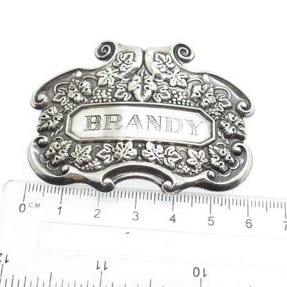 925 Sterling Silver Antique Art Deco "Brandy" Repousse Bottle Tag Plate #351