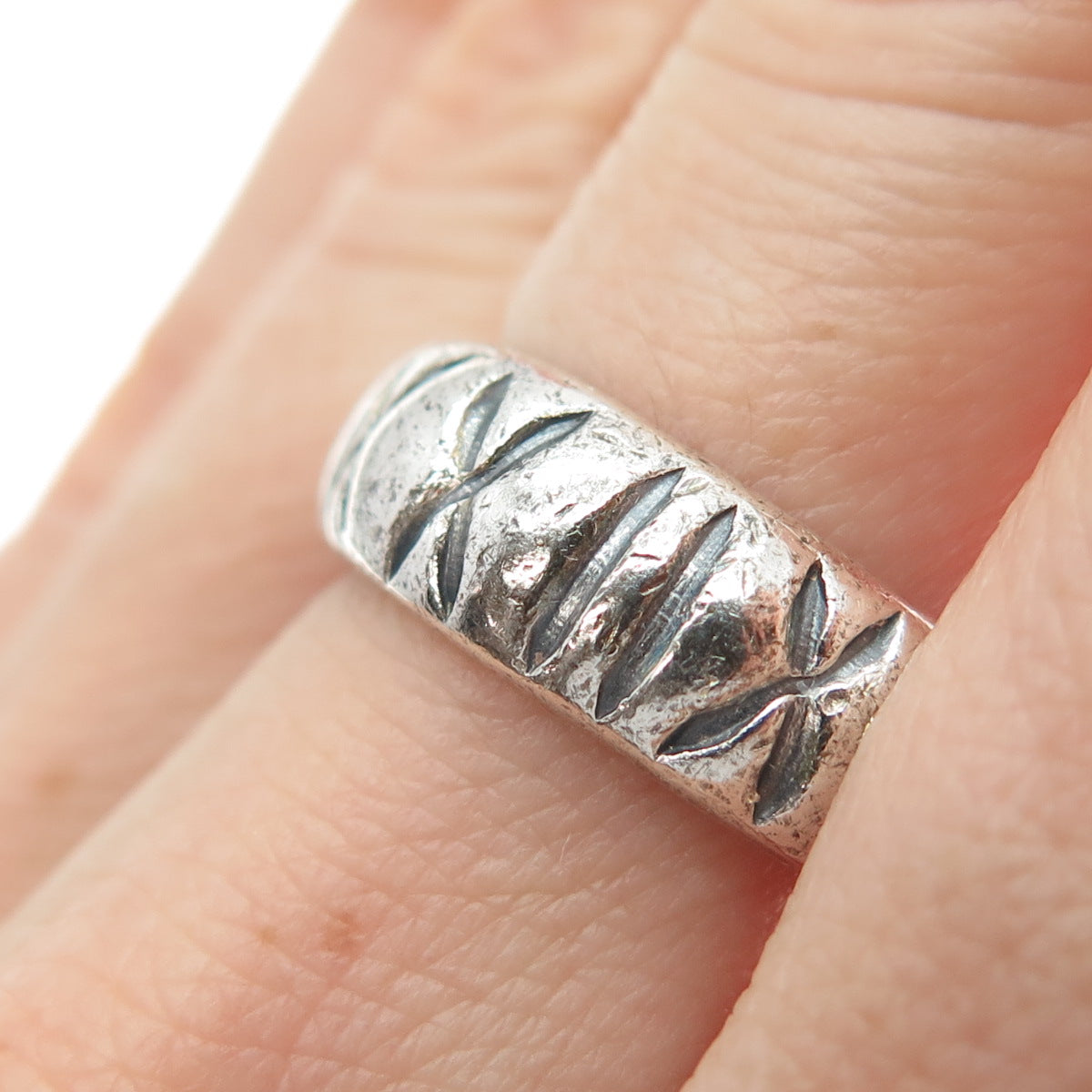 925 Sterling Silver Vintage Mexico XXII Oxidized Band Ring Size 7.25
