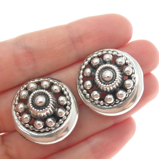 DANECRAFT 925 Sterling Silver Antique Art Deco Beaded Oxidized Clip On Earrings