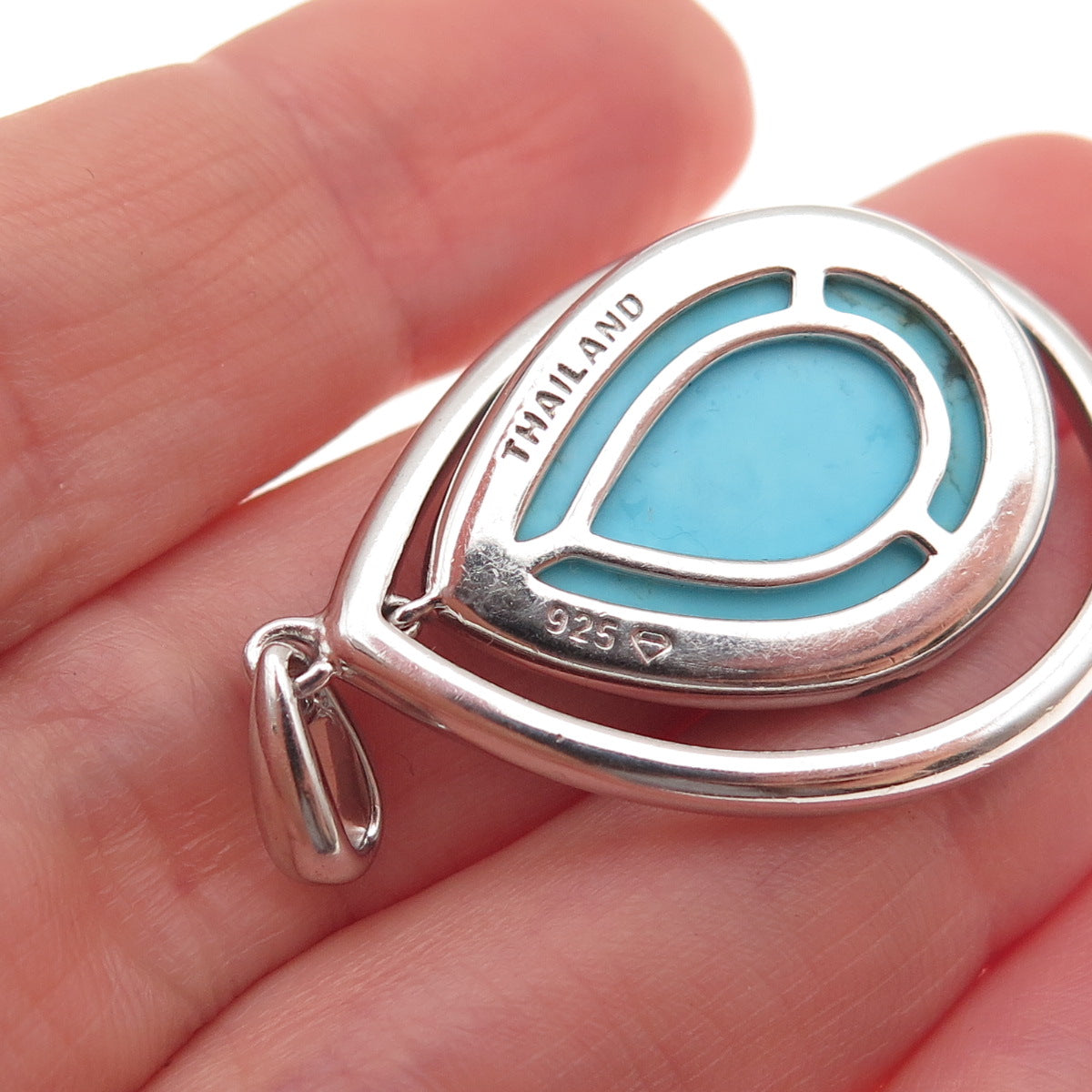 925 Sterling Silver Vintage Real Turquoise Teardrop Charm Pendant