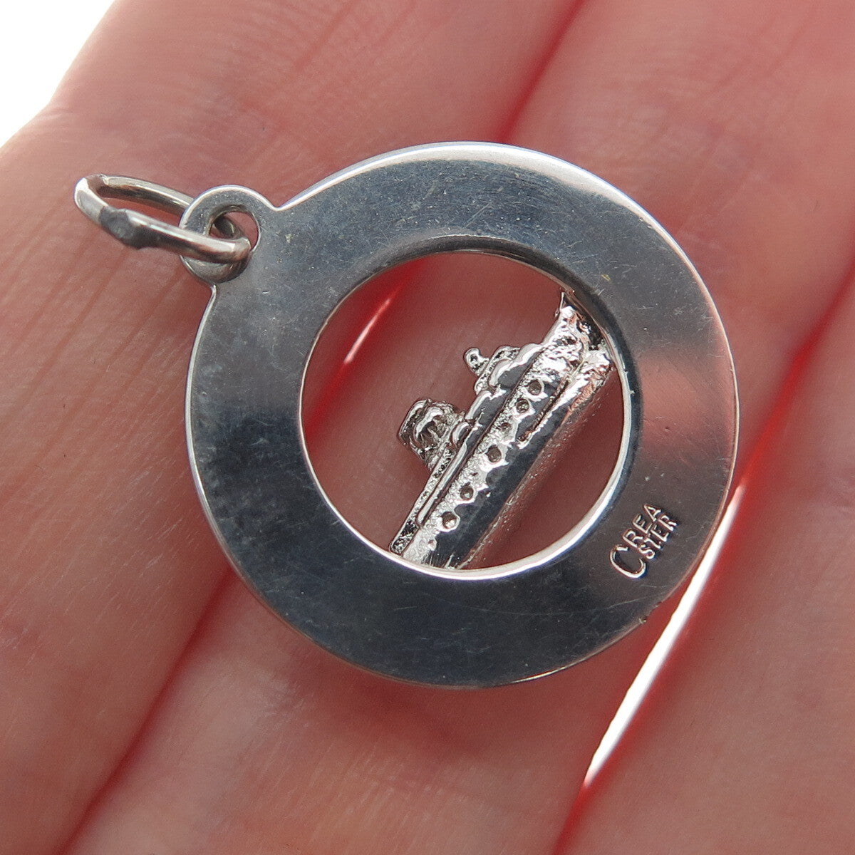 CREA 925 Sterling Silver Antique SS Mariposa Ship Round Charm Pendant