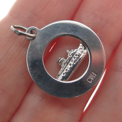 CREA 925 Sterling Silver Antique SS Mariposa Ship Round Charm Pendant