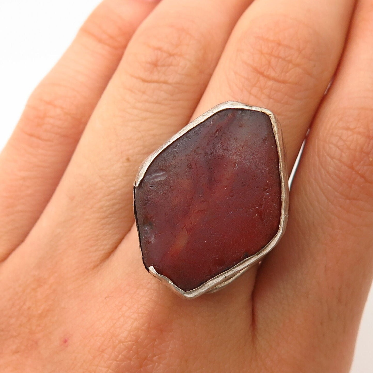 925 Sterling Silver Antique Real Agate Gemstone Ring Size 7 3/4