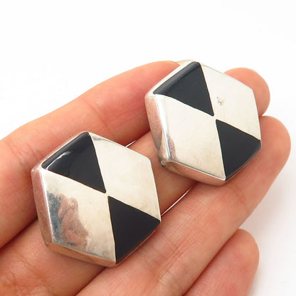 925 Sterling Silver Vintage Mexico Enamel Modernist  Design Earrings