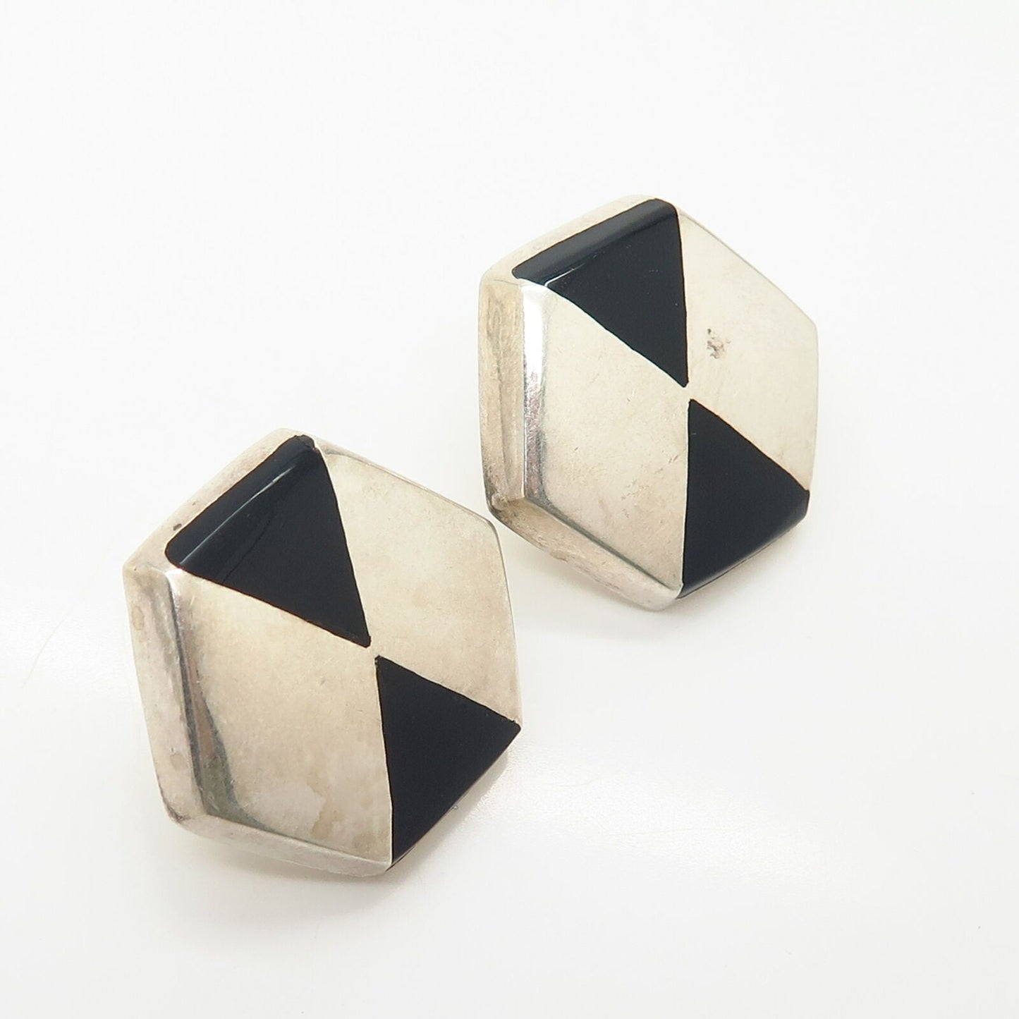 925 Sterling Silver Vintage Mexico Enamel Modernist  Design Earrings