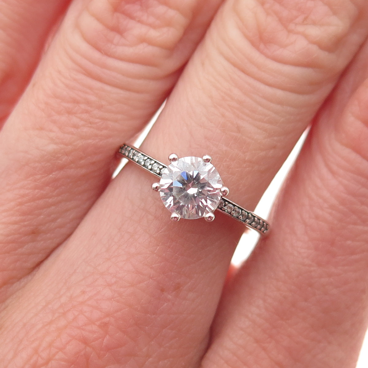 Pandora 925 Sterling Silver Round-Cut C Z Engagement Ring Size 6