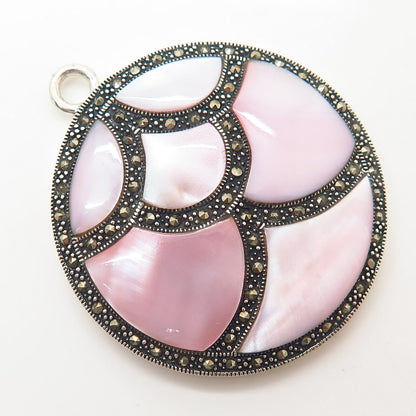 925 Sterling Silver Pink Mother-of-Pearl & Marcasite Gemstone Pendant