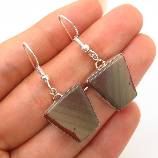 925 Sterling Silver Real Jasper Gemstone Drop Earrings