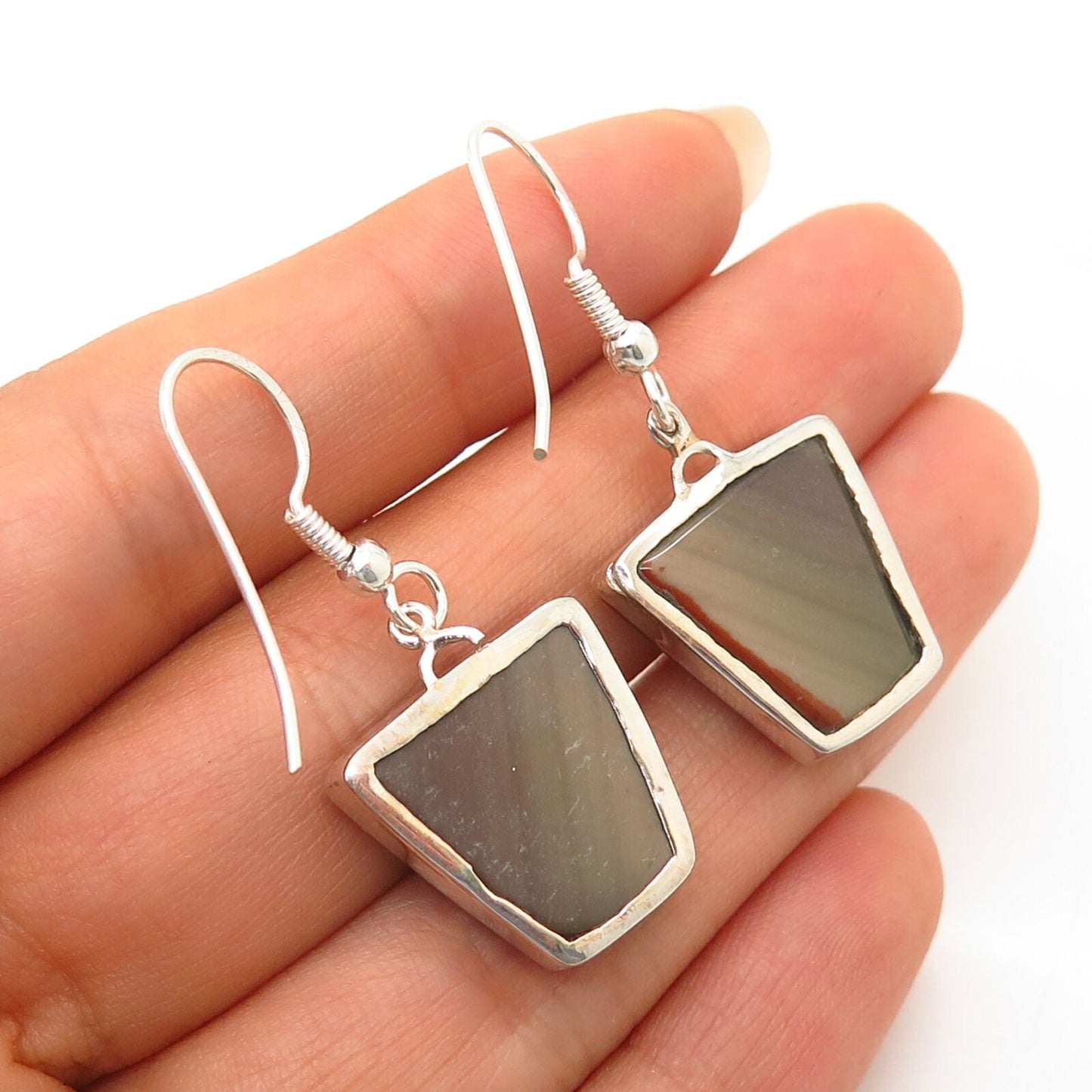 925 Sterling Silver Real Jasper Gemstone Drop Earrings