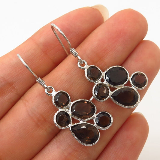 925 Sterling Silver Real Smoky Quartz Bubbles Design Earrings