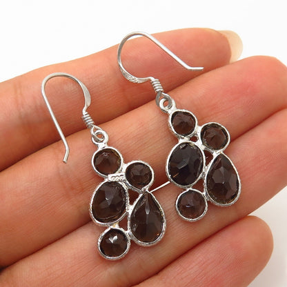 925 Sterling Silver Real Smoky Quartz Bubbles Design Earrings