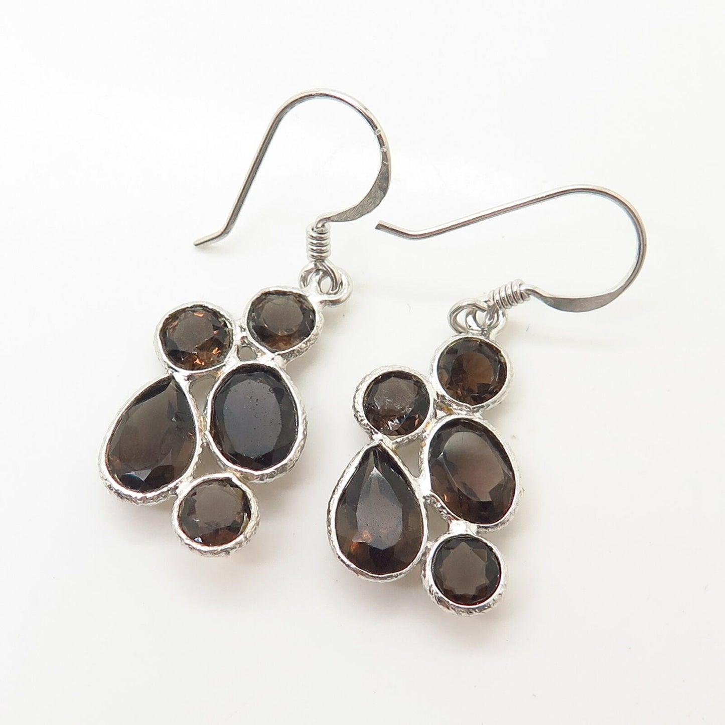 925 Sterling Silver Real Smoky Quartz Bubbles Design Earrings