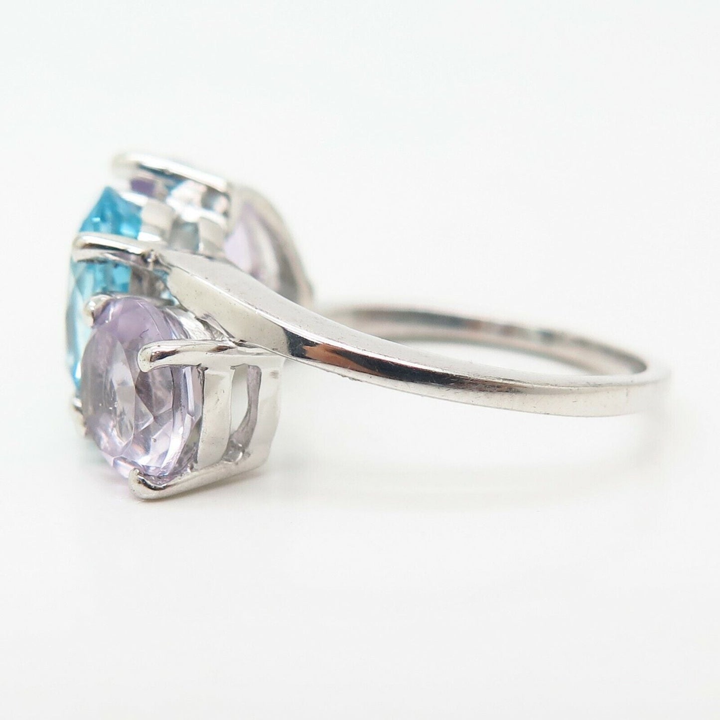 925 Sterling Silver Real Blue Topaz & Amethyst Gemstone Ring