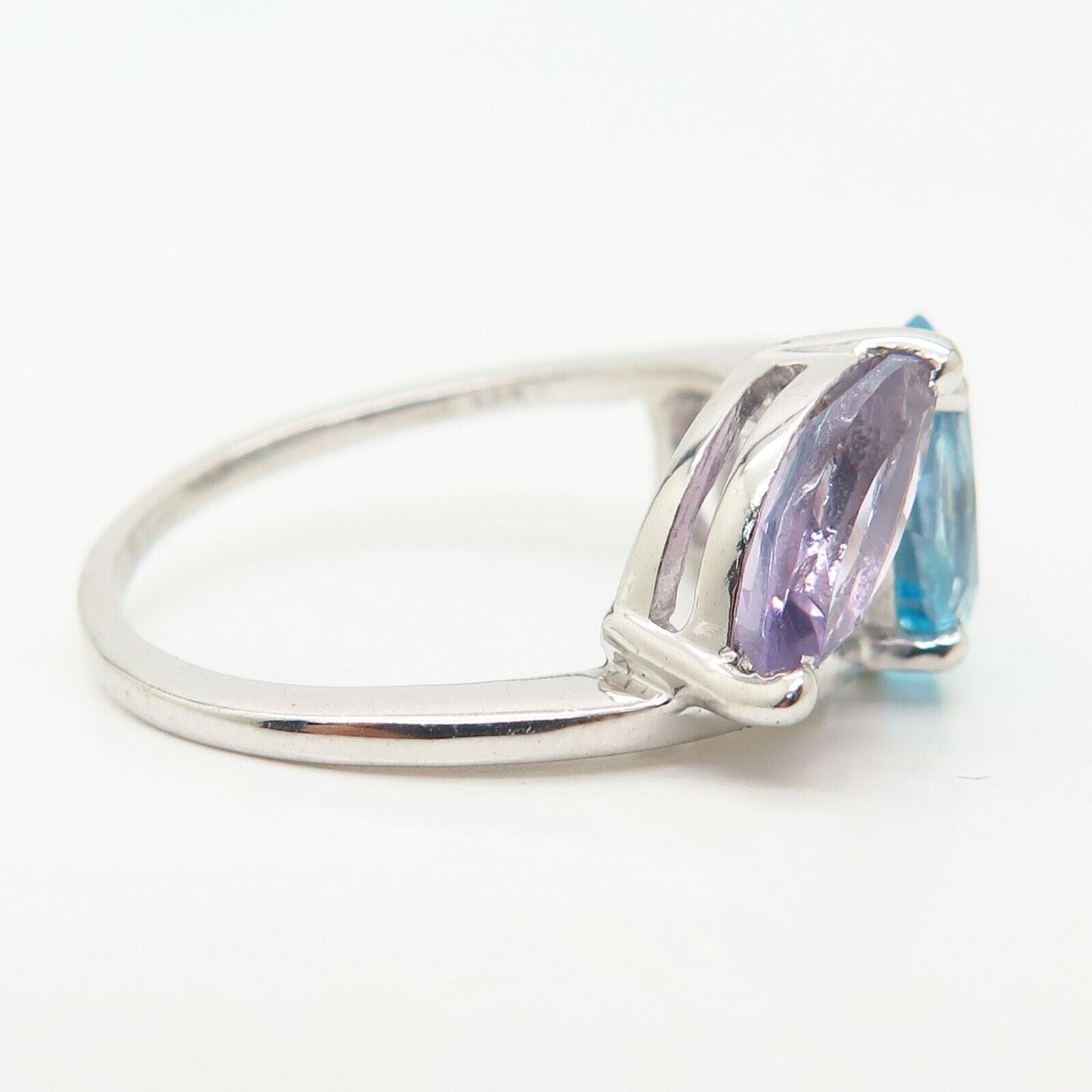 925 Sterling Silver Real Blue Topaz & Amethyst Gemstone Ring