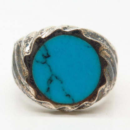 925 Sterling Silver Vintage Mexico Real Turquoise Gem Men's Signet Ring