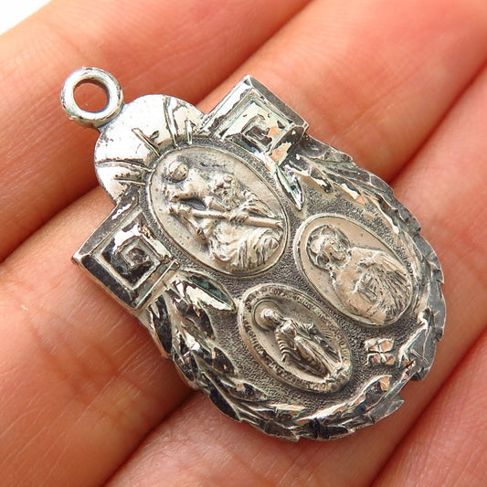 925 Sterling Silver Vintage 3-Way Medal Religious Pendant