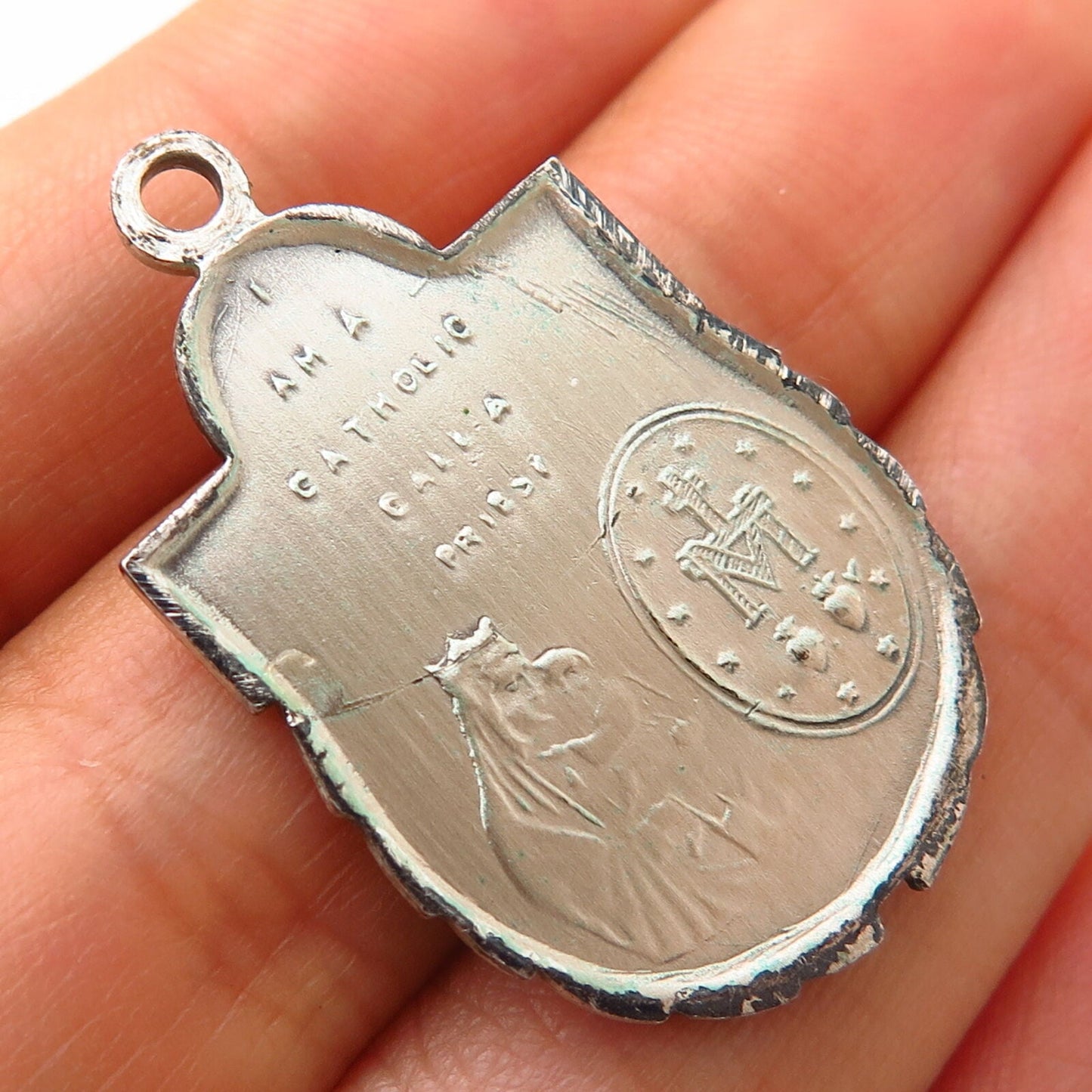 925 Sterling Silver Vintage 3-Way Medal Religious Pendant