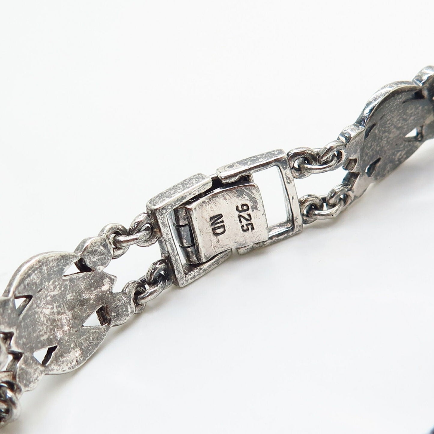 925 Sterling Silver Real Marcasite Gemstone Link Bracelet 7.5"