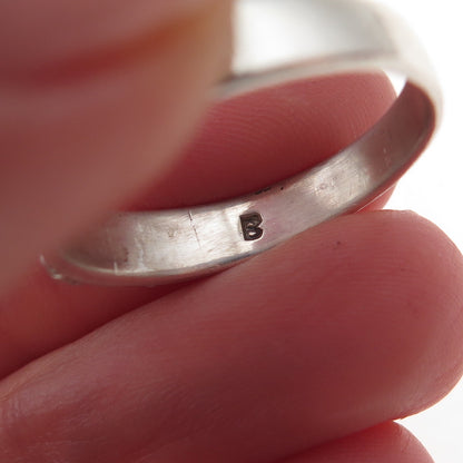 925 Sterling Silver Vintage Real Malachite Heart Oxidized Band Ring Size 8.75