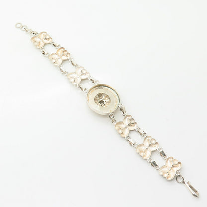 925 Sterling Silver Floral Textured Design Link Bracelet 7"